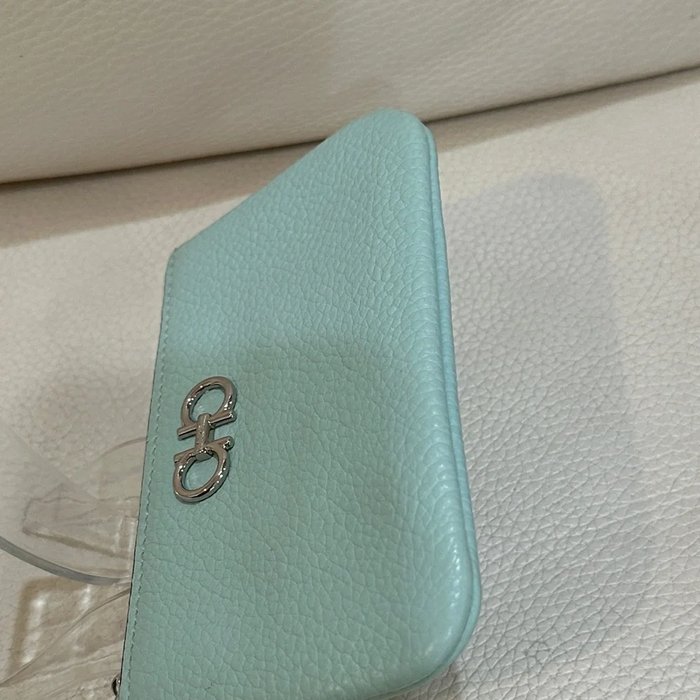 Salvatore Ferragamo Gancini With Key Ring Elegant Light Blue Leather Key Holder